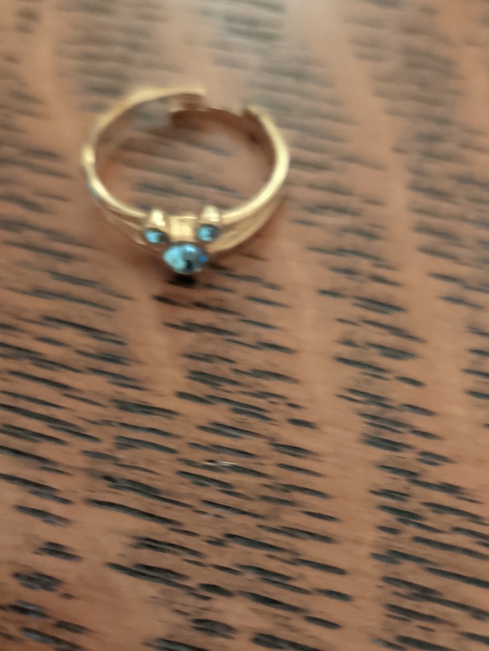 Gold Tone Mickey Mouse Adjustable Size Ring with Blue Gemstones